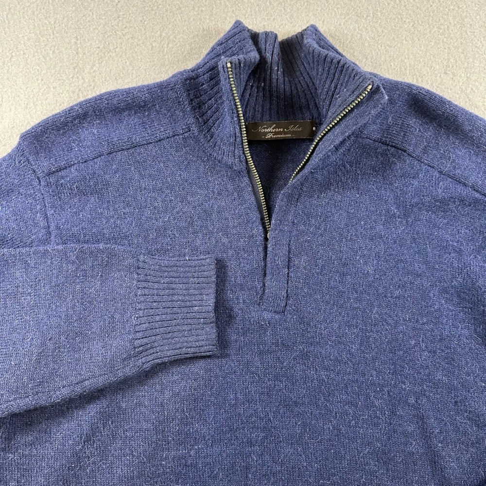 Northern Isles Premium Mens Blue Wool Alpaca Blend Quarter Zip Sweater Size M